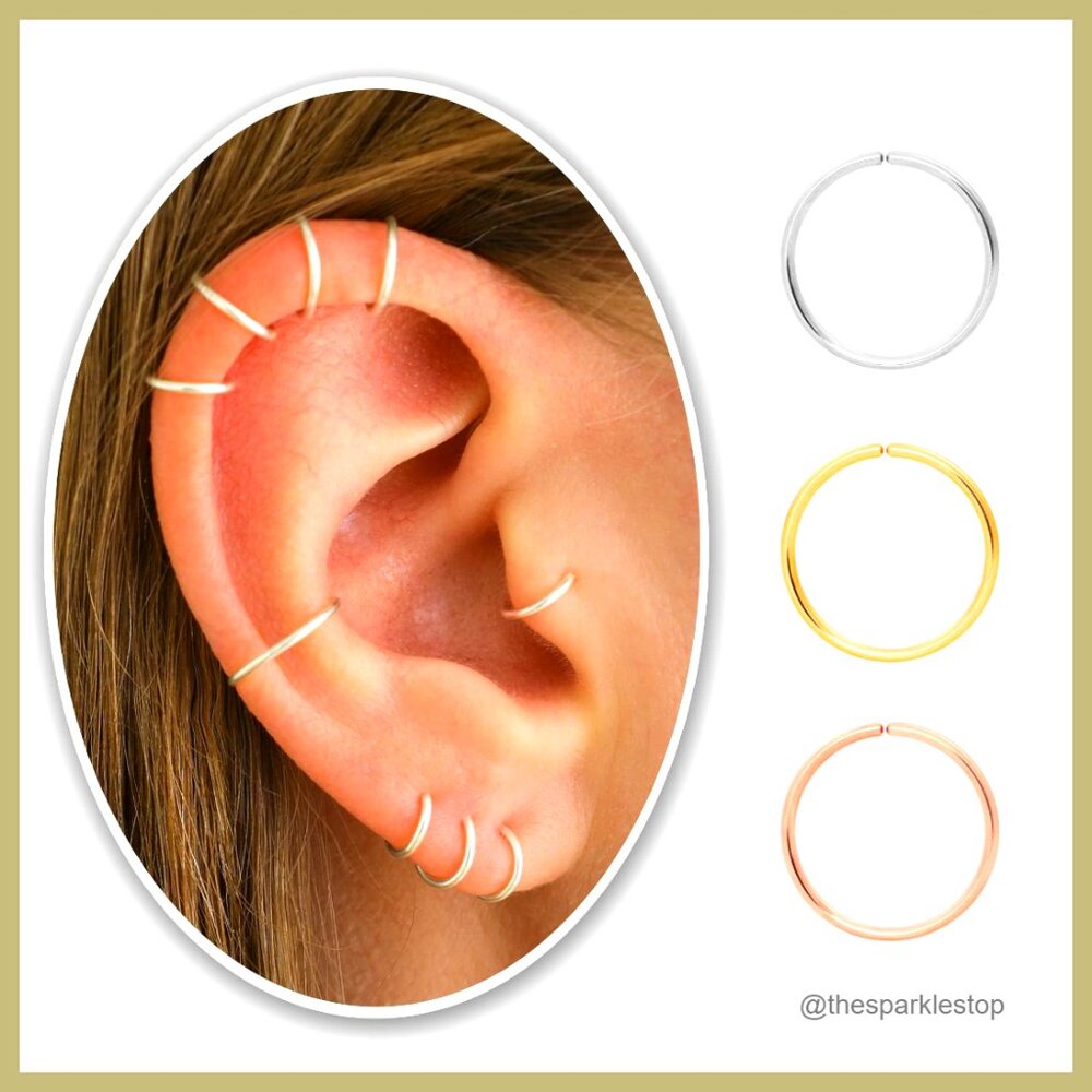 Sterling Silver Thin Hoop Earrings for Cartilage Piercing